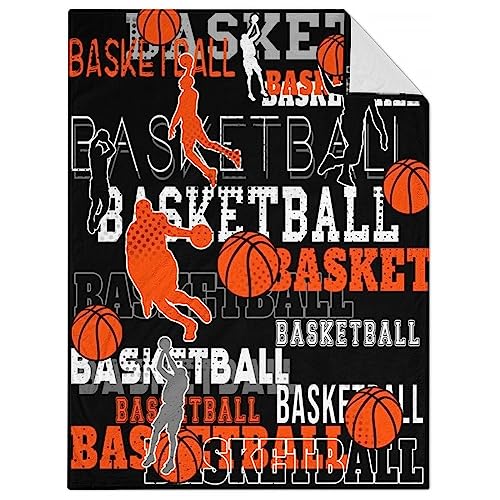 Mercuryelf Basketball Throw Blanket - Soft, Fuzzy & Warm - 60x80 Inches Flannel Blankets for Bed, Couch - Black Sports Throws Gift for Adults