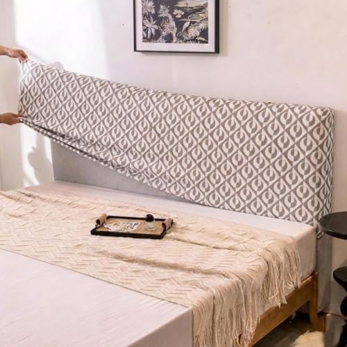 Image of HOMETHREADS Stretchable Lycra /Velvet Headboard Cover | Soft, Dust-Proof & Wrinkle-Resistant Bed Back Protector | Fits Leather, Wooden & Fabric Bedsides | for 6ft to 6.5ft Beds (Beige, 178x65Cm)