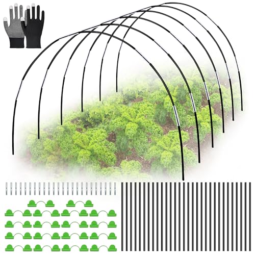 LYLIDIA 30pcs Hochbeet Abdeckung Fiberglasstangen Folientunnel Pflanztunnel Bögen Gartenbogen für Hochbeet Frühbeet Kleine Gewächshaus Garten - Hochbeetabdeckung Tunnel kit Zubehör (Schwarz)
