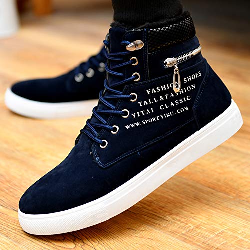 tazimall Men's High Top Suede Sneakers Casual Skate Shoes Lace Up Fur Lined Warm Shoes2