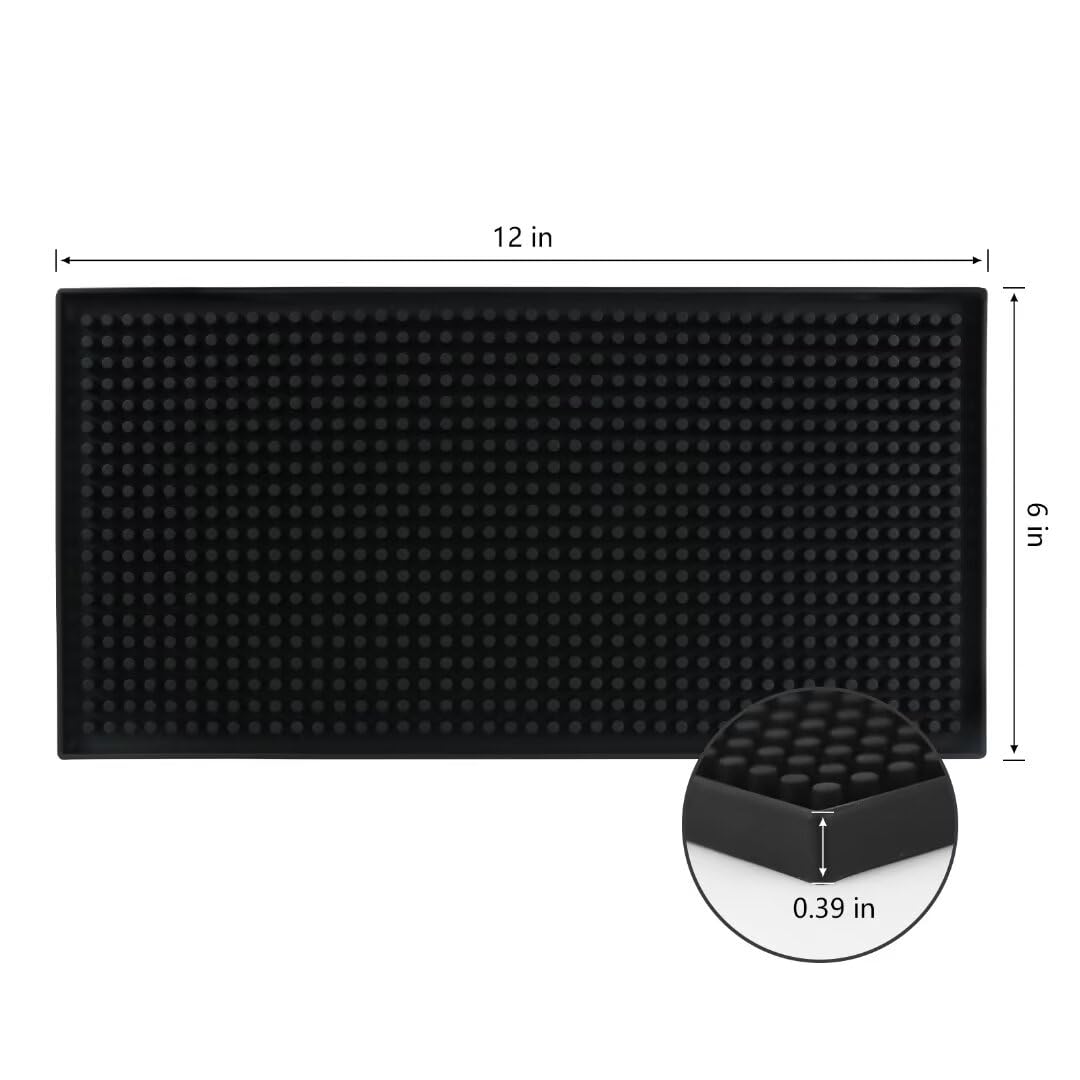 Xibany Tapete de bar pequeño, 6 x 12 pulgadas, tapete de café negro de PVC para accesorios esenciales de bar en el hogar, tapete de cóctel para camarero, tapete de derrames para encimera de cocina,