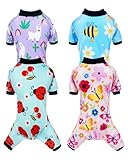 PET SHOW 4 Pack Small Dog Pajamas Spring Dog Clothes Doggies Soft Stretchy PJs Bee Ladybug Jumpsuit Puppy Cats Girl Boy Floral Onesies Outfits with Sleeve Pets Dachshund Costume(XS, Spring)