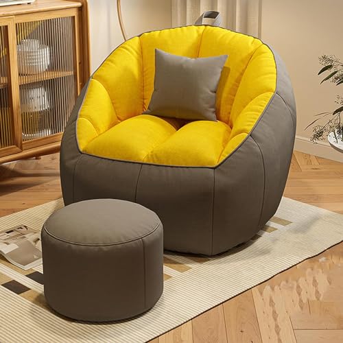 Giant Bean Bag Chair with Footstool and Pillow Armrests Accent Sofa Chair Giant Lazy BeanBag Sofa with Pocket Lazy Sofa for Bedroom Living Room and Offices yellow2 A