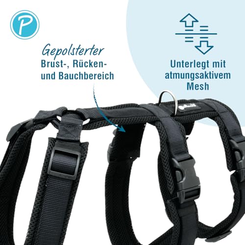 Petlando Mesh Sicherheits-Geschirr schwarz M (Halsumfang 34-62 cm, Brustumfang 51,5-73,Bauchumfang 46,5-63,5 cm) cm, Bauchumfang 37-52,5 cm
