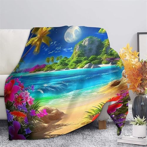 Plaid paysage côtier 3D couverture de lit camping voyage