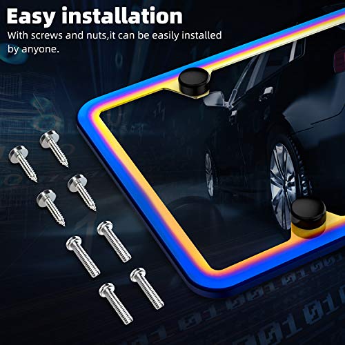 SHARE&CARE Chrome Chameleon License Plate Frame Dazzle Color Car License Plate Cover Holders for US Vehicles with Screw Set - 2 Pack (Without Logo)
