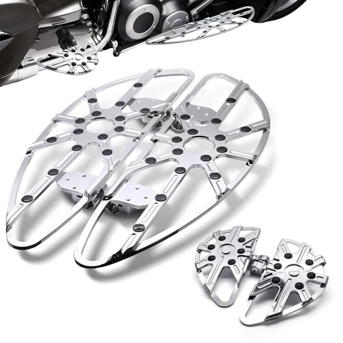 Image of MZS Motorcycle Floorboards Passenger Driver, Touring Footboards Set Wide Foot Pegs Board Pedal Stretched Chrome Compatible with Electra Street Glide Road King Ultra Glide Limited Trike Softail FLD