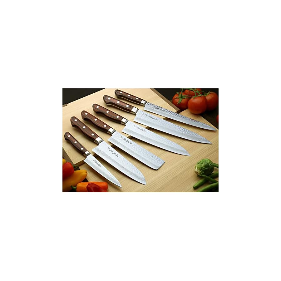 Yoshihiro-VG10-16-Layer-Hammered-Damascus-Stainless-Steel-Chef-Knife-6pc-Set-Made-in-Japan Yoshihiro VG10 16 Layer Hammered Damascus Stainless Steel Chef Knife 6pc Set - Made in Japan