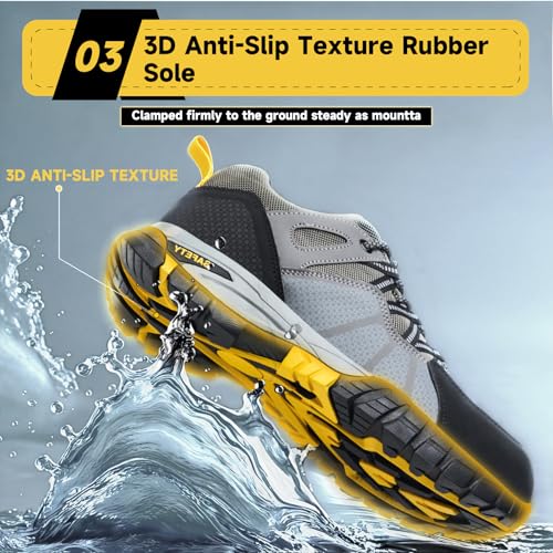 Image of Hogent Steel Toe Shoes for Men Lightweight Comfortable Non Slip Work Shoes Women Puncture Proof Safety Sneakers for Industrial Construction & Daily Life