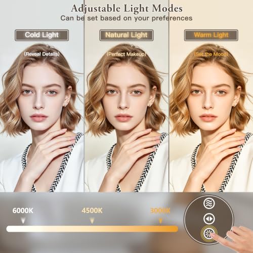 Image of 40 inch x 30 inch Led Bathroom Mirror with Lights, Anti-Fog & Tri-Color Lighting - Wall Mounted Shaving Mirror with Touch Sensor, Waterproof & Smart LED Vanity Mirror,Tempered Glass, Dimmable Smart Mirror