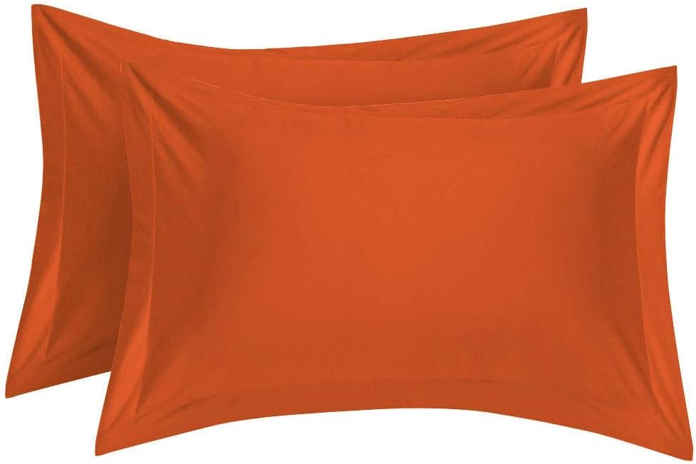 LaxLinen 450 Thread-Count Super Soft Quality 100% Egyptian Cotton King/Super King Size Oxford Pillow Sham, Orange Solid 450 TC