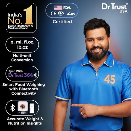Image of Dr Trust USA Smart Nutrition Electronic Kitchen Digital Scale Weighing Machine for Health, Fitness, Diet, Nutrition, Cooking & Home Baking with Bluetooth, Bright LCD, Touch Button, Tare Function(5 Kg)