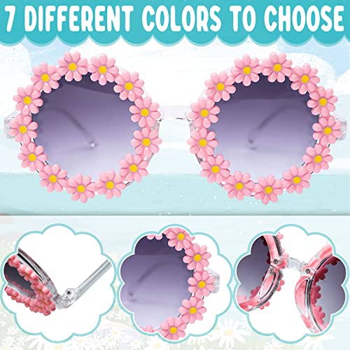 Xefinal Round Daisy Flower Girls Sunglasses 7 Pack,Kids Flower Sunglasses Bulk Party Favors Cute Outdoor Beach Eyewear (7-Pack) #TOP3