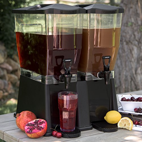 Image of Carlisle FoodService Products Trimline Double Base Rectangular Beverage Dispenser with Stand - 3.5 Gallon Catering Drink Dispenser with Spigot, Set of 2, Polycarbonate (PC), Black, Perfect for Parties