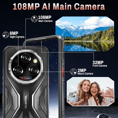 OUKITEL WP55 Pro 5G Rugged Smartphone Unlocked Android 15, 48GB+512GB/TF 2TB CellPhones, 11000mAh(33W) Battery, 6.6" FHD+120HZ Display, 108MP Camera, 5G Dual SIM Phone, NFC/GPS/OTG/IP68/IP69K