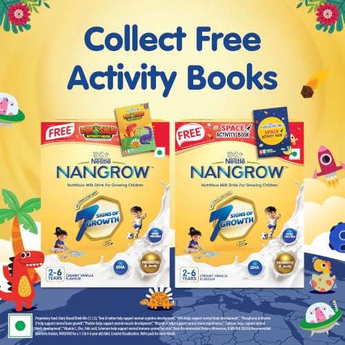 Image of Nangrow Nutritious Milk Drink Powder For Growing Children Toddler Aged 2-6 Years, Contains DHA, Rich In Protein & Vital Nutrients, Creamy Vanilla Flavor, Free Space Activity Book, 400g, BIB Pack