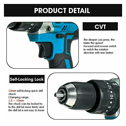 TEMSOOM Akku-Schlagbohrmaschine, elektrische Bohrmaschine, 3 Funktionen, Schlagbohrmaschine, kabellose Bohrmaschinen… – Bild 6