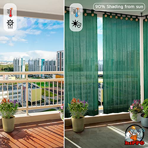 Image of HIPPO Outdoor Balcony Sun, UV & Dust Protection Curtain HDPE Light Filtering 180 GSM Tab-Top Loop with Decorative Button Curtains for Home, Garden, Varanda, Hotel (Midnight-Green, 3FTX8FT, 2 PC)