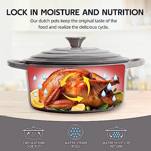 Image of 6 Quart Dutch Oven Enameled Cast Iron with Lid - Big Dual Handles - Oven Safe up to 500F - Classic Round Pot for Versatile Cooking (Light Gray, 6 QT)