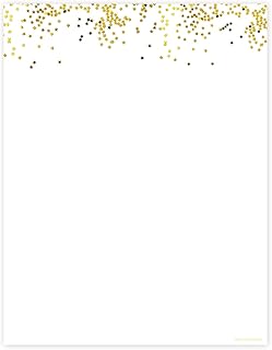 Modern Gold Star Confetti Letterhead / 40 Decorative Sheets / 8.5" x 11" Matte Shine Twinkle Star Themed Event Paper/Graduation Baby Shower Party All Occasion Stationery