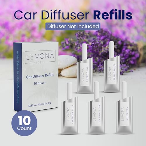 Image of Levona Scent Car Vent Clips Refills - Car Accessories for Women & Men, Car Air Freshener Refill, Car Essentials Fragrance Diffuser & Aroma Set, Travel-Friendly - Pack of 10 (Diffuser Not Included)