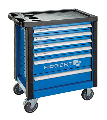 Högert Technik   Práctico Armario de Herramientas de 6 cajones con Accesorios, 214 Piezas, Cerradura de Llave, rieles de rodamiento de Bolas, cajones con Cerradura, Resistente y Duradero