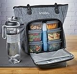 Fit & Fresh JAXX FitPak Meal Prep Lunch Bag with Portion Control Containers & Shaker Bottle, Commuter Series, Gray