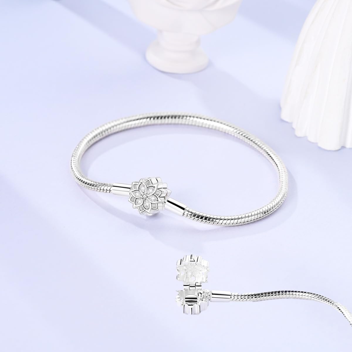 Bracciale in Argento con Maglia Snake e Chiusura a Cuore Compatibile con Europei Charms da Donna
