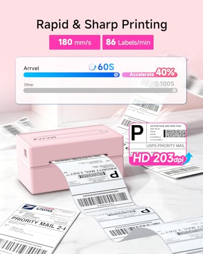 Image of Bluetooth Thermal Printer with Labels Holder and 500 Sheets 4x6 Fanfold Shipping Labels, Wireless Label Printer for Small Business, Compatible with iPhone, Android, Windows & Mac