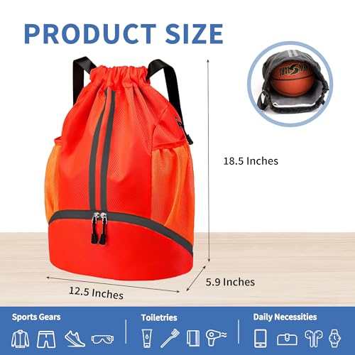 Image of JELUTAR Drawstring Backpack Gym Bag with Shoes Compartment, Red