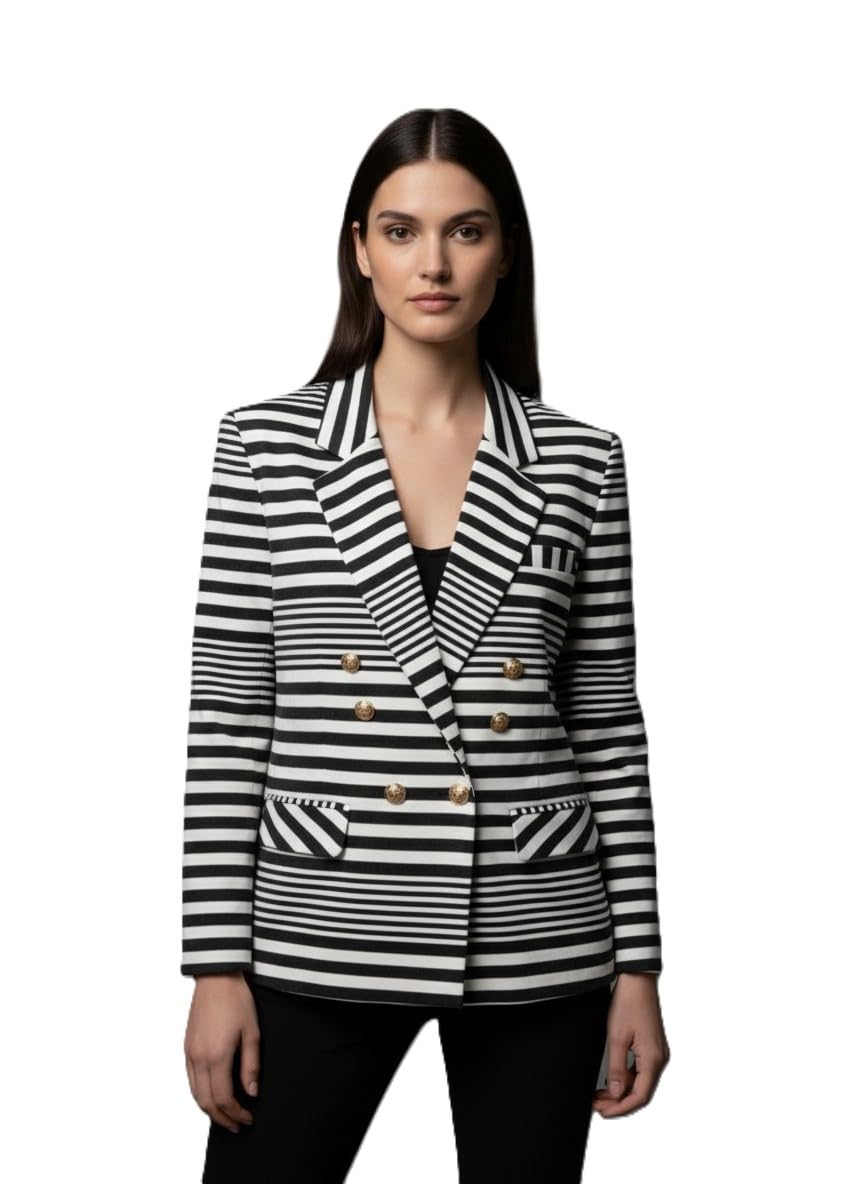 Women's Floral Printed Longline Blazer – Striped Blazer Elegant Tailored Jacket for Office, Business, Casual-image-7