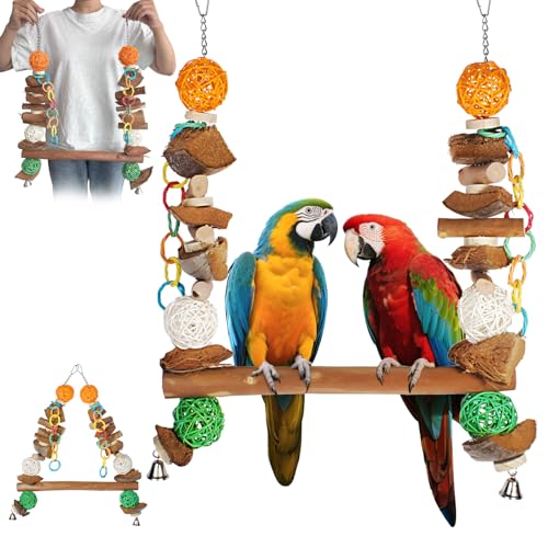 3-in-1-Parrot-Toys-Natural-Coconut-Fiber-Parrot-Hammock-Swing-Perch-Chew-Toy-Natural-Bird-Perches-for-Medium-Large-Birds-23-Bird-Toys-for-Parrots-Stand 3-in-1 Parrot Toys Natural Coconut Fiber Parrot Hammock (Swing + Perch + Chew Toy) Natural Bird Perches for Medium Large Birds - 23" Bird Toys for Parrots Stand - Image 1