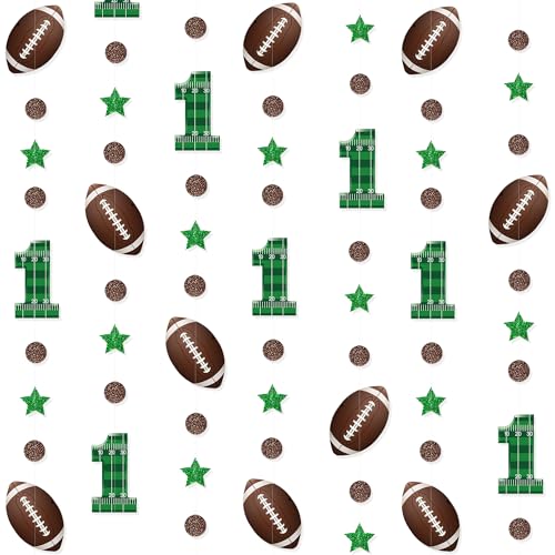 Image of pinkblume Football 1st Birthday Party Decorations Glitter Star Circle Dot Football Theme Garland First Birthday Polka Dot Star Streamer for Boys 1st Year Down Happy Birthday party Decorations Supplies