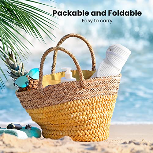 Simplicity Women's Wide Brim Straw Sun Visor Hat Roll Up Straw White Sun Hat for Women - Thumbnail 5