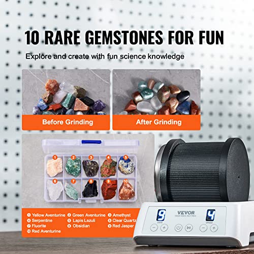 VEVOR Direct Drive Rock Tumbler Kit, 4-Speed/9-Day Timer, Professional Rock Polisher with Rough Grits/Gemstones/Jewelry Fastenings, Stone Polishing Kit for Family Fun Time, STEM Gift for Adults Kids - Thumbnail 3