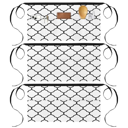Demi-tablier de cuisine court anti-tache avec poches pour serveur de bistrot