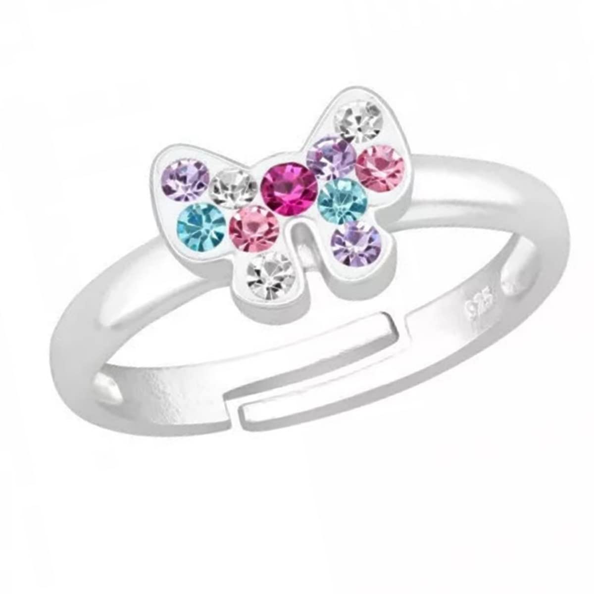 Goldene Hufeisen Kinderring Kristall Schmetterling Bunt Silber 925 Mädchen Fingerring