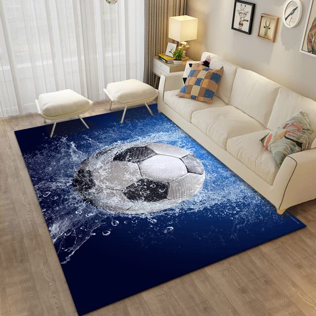 S.H SUIHONGFootball Area Rug For Living Room Green Center Rug Black Blue Boy Girl Kids Play Crawl Mat Bedroom Carpet-120cm(L) x180cm(H)