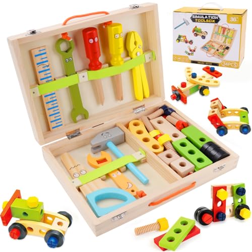 Brastoy Conjunto de Ferramentas de Madeira Infantil Brinquedos Montessori STEM Construção