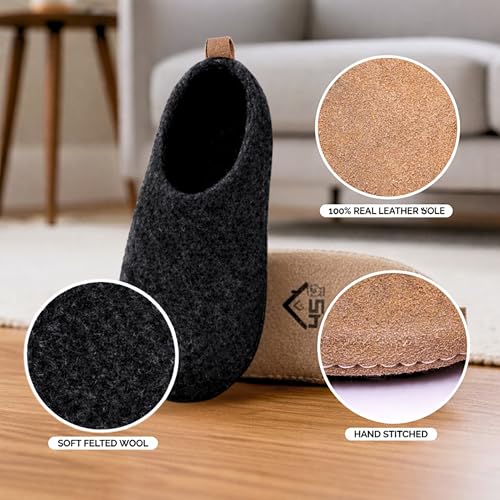 Image of Wool Felt Mule Slippers for Women & Men, Handmade 100% Natural Wool Backless House Shoes with Premium Suede Sole, Warm Breathable Indoor Slip-On