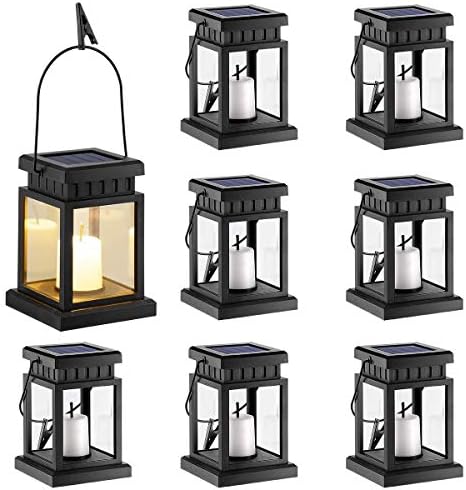 Solar Hanging Lantern Outdoor,GIGALUMI 8 Pack Solar Candle Lights with Stake for Garden,Patio , Lawn, Deck , Umbrella, Tent, Tree,Yard,Driveway(Warm White).