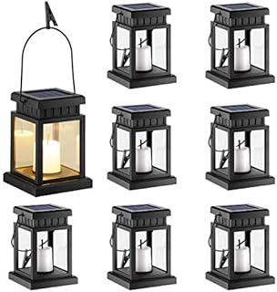 Solar Hanging Lantern Outdoor,GIGALUMI 8 Pack Solar Candle Lights with Stake for Garden,Patio , Lawn, Deck , Umbrella, Tent, Tree,Yard,Driveway(Warm White).