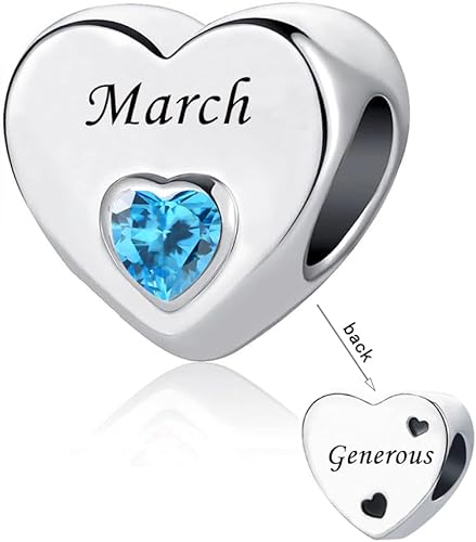 DWJSu January-December 12 Months Colors Birthstone Crystal Happy Birthday Heart Charms For Charm Bracelets Necklace