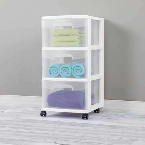 Miniatura 7 de Carrito de cajón de almacenamiento de plástico, color sólido, blanco, mediano, para organización del hogar, con 3 cajones grandes, ruedas