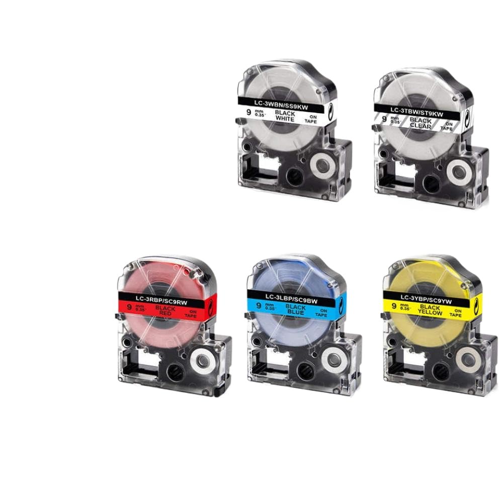 3PK Cinta SD9KW de 9 mm, Blanca sobre Negra, Compatible con la rotuladora SD9KW LK-3BWV LW-300 LW-400