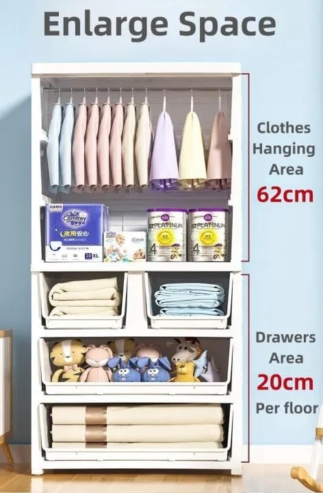 Image of HIWARE Premium Modular Wardrobe for Bedroom, Kids Room and Home | Spacious Clothes Storage Cabinet with Drawers and Shelves | Modern Stylish Design, Heavy Duty, Multiuse Organizer- SJ6514-LITTLE Panda