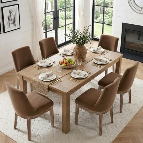 Image of HNY Modern Dining Chairs Set of 2 with Ergonomic Back Support, Soft Velvet Upholstered Dining Room Chairs with Sturdy Solid Wood Frame, Farmhouse Kitchen Chair for Living Room, Apartment, Khaki
