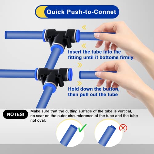 Daptemn Push To Connect Fittings 3/8 Inch Od Tee, 6 Pcs Air Line Fittings 3/8" Tee Plastic Tube Kit, Air Quick Connect Fittings 3 Way Tube Connector #TOP5