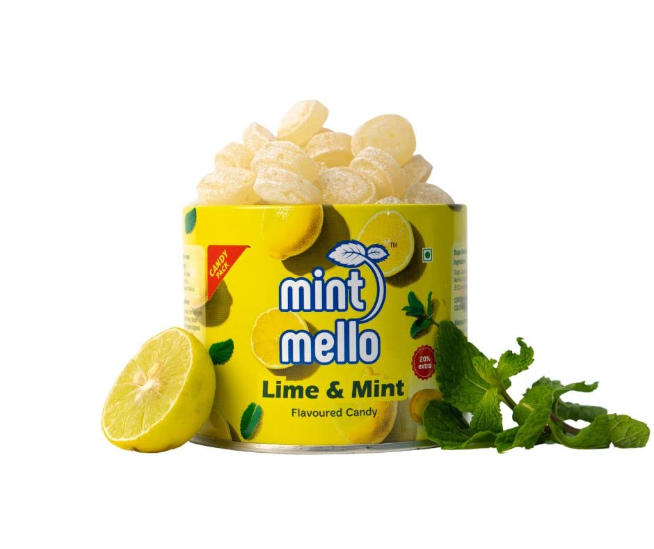 Image of CandyVille Mint Mello Lime Mint Candy Tin (680 Gram - Pack Of 2) | Mild Mint | Lemon Drops With Menthol | Flavoured Candy