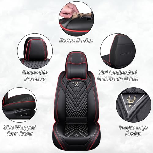Image of Car Seat Covers for Chevrolet Equinox 2005-2026, Premium Nappa Leather Waterproof & Anti-Slip, Full Coverage Customized fit Chevrolet Equinox Seat Covers Full Set (5 Seats Luxury,Black-Red)